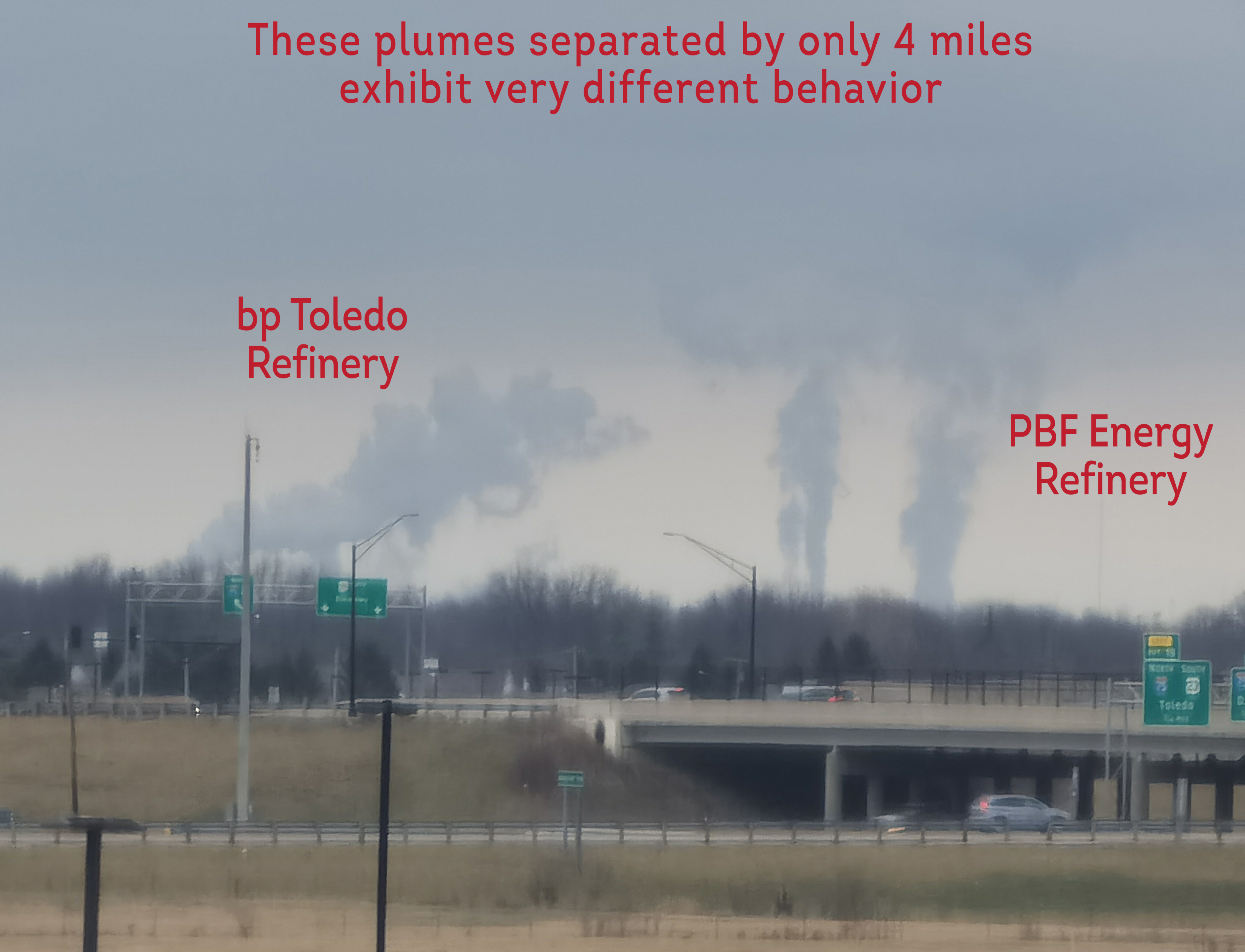 Very local winds affect plume behaviors.