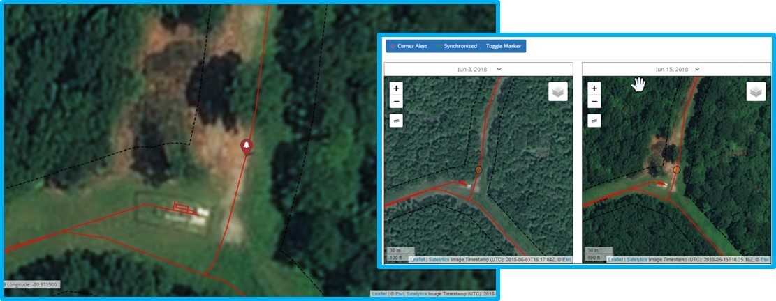 Satelytics identifies areas where land slips have occurred.