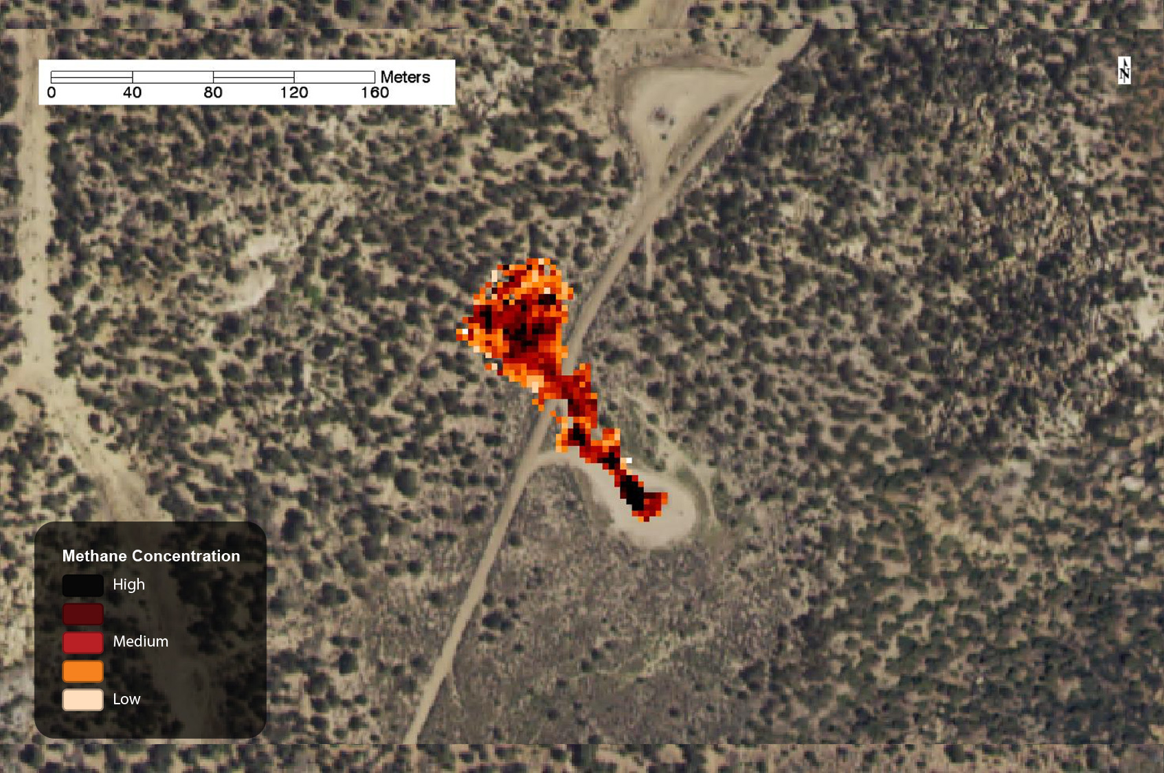 Methane leak on well pad, captured by AVIRIS in 2015.