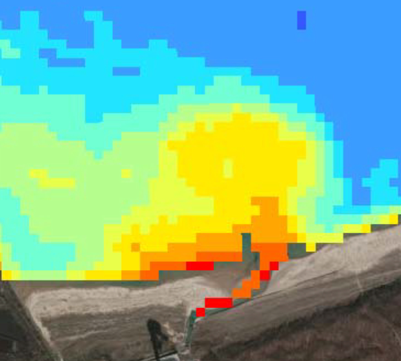 Visualization of a thermal plume in Satelytics. This plume is given off of a power station discharge channel.